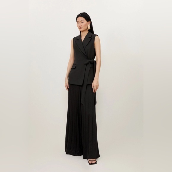 Karen Millen Tie Blazer Soft Tailored Pleated Jumpsuit Size 10